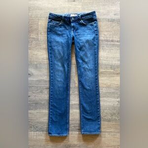 Paige blue heights woman’s size 29 long slim straight leg low rise blue jeans